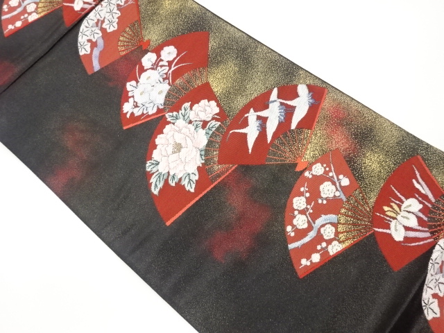 JAPANESE KIMONO / VINTAGE FUKURO OBI / SILK / WOVEN CRANES & FLOWERS